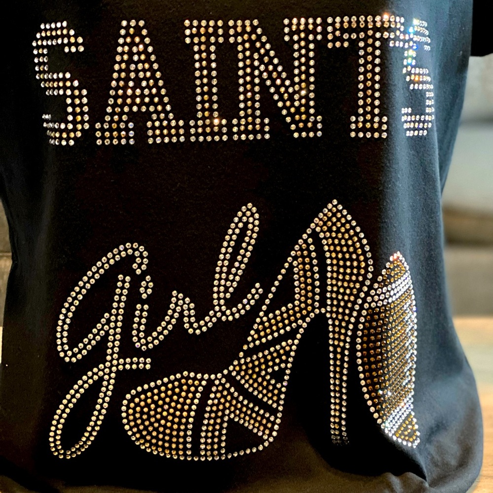 Saints Rhinestone junior Fit Vneck Tee